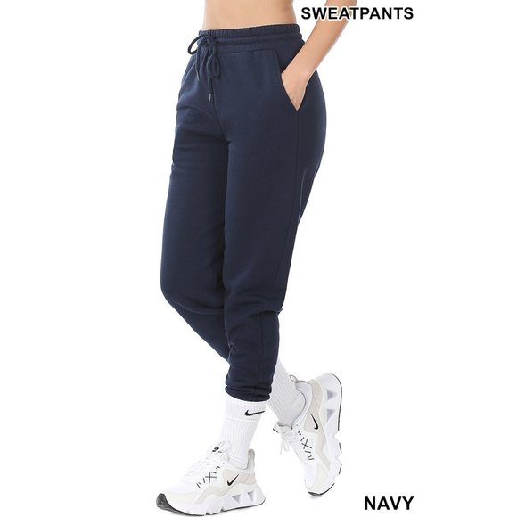 Women's Relaxed Fit Joggers Thick Fleece Sweatpants Workout Pants - Navy Blue - Picture 2 of 4